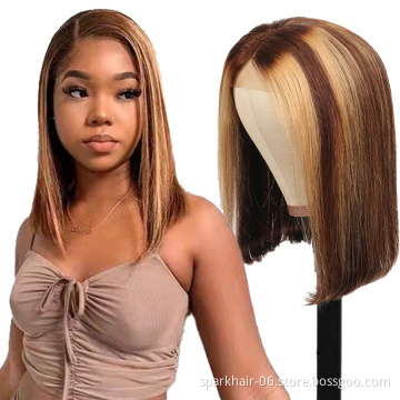 Wholesale Ombre Blonde Short Human Hair Wig Brazilian Virgin Bob Highlight Wigs 100% Human Hair Full Lace Wig With Highlights